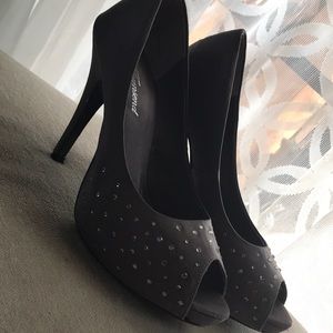 Grey peep toe platform heels